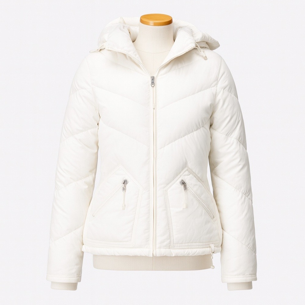 J. Crew Factory Cream Quilted Hooded Puffer Jacket